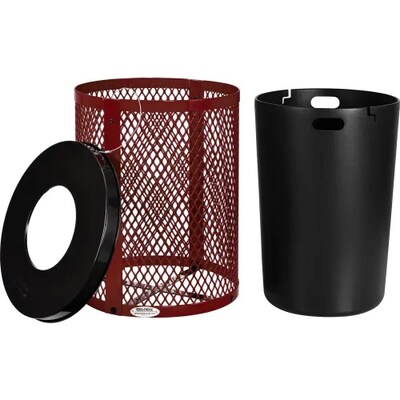 Global Industrial Outdoor Diamond Steel Trash Can w/ Flat Lid, 36 Gallon, Red (261924RD)