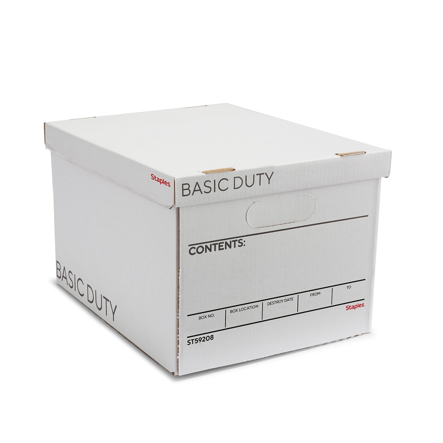 Staples 65% Recycled Corrugated File Box Lift Off Lid, Letter/Legal Size, White/Black, 10/Pack (23325011)