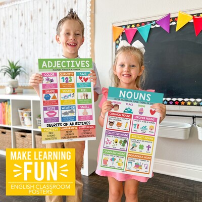 Hadley Designs 11" x 17" Colorful Parts of Speech Language Arts and Grammar Laminated Posters, 12/Set (HDDX004A2JPBZ)