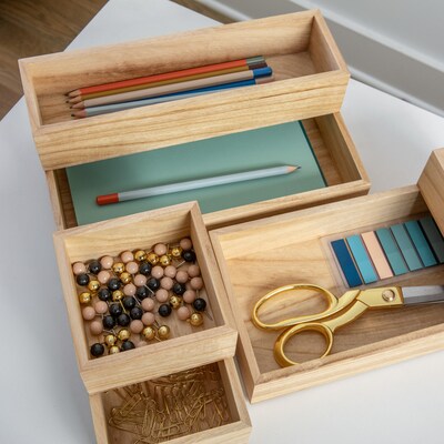 Martha Stewart Enzo 6-Piece Wooden Desk Drawer Organizer Set, Light Natural (LY689866NAT)