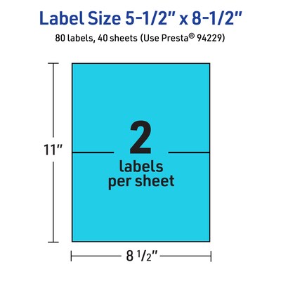 Avery Rectangle Multipurpose Labels, 5.5" x 8.5", Bright Blue, 80/Pack (94229)
