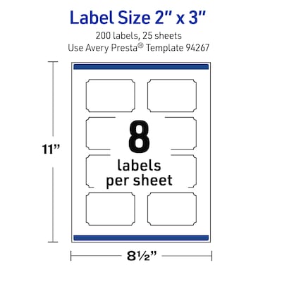 Avery Rectangle Scalloped Laser Multipurpose Labels, 2" x 3", White, 200/Pack (19479399397)