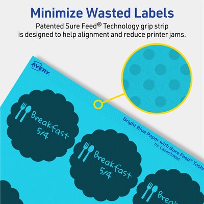 Avery Printable Decorative Edge Multipurpose Labels, 2.5" Dia., Bright Blue, 360/Pack (94516)