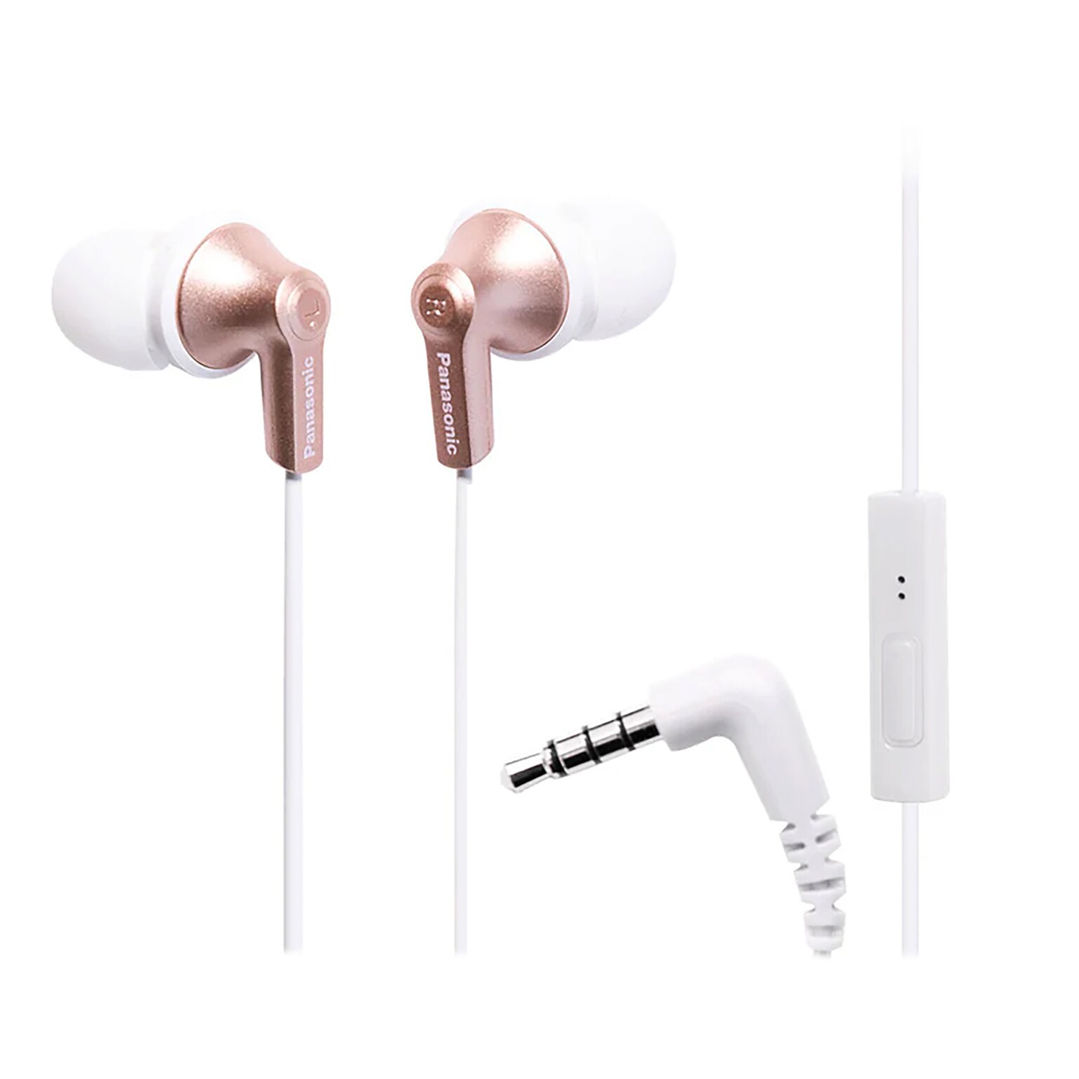 Panasonic ErgoFit Earbuds with Microphone & Neodymium Drivers, Rose Gold/White (RP-TCM125)