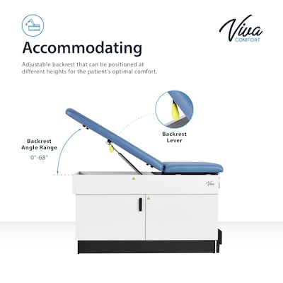 Viva Comfort Slimline Exam Table Base with Leg Rest, Step Stool and Drawers, 420 lbs. Capacity, Blue (ADI996-FBASE-M2-BLU)