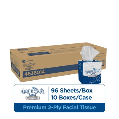 Angel Soft Ultra Professional Series Standard Facial Tissue, 2-Ply, 96 Sheets/Box, 10 Boxes/Pack (46