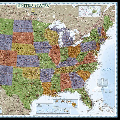 National Geographic United States Decorator Map, Enlarged and Laminated, 43.5" x 30.5" (NGMRE00622084)