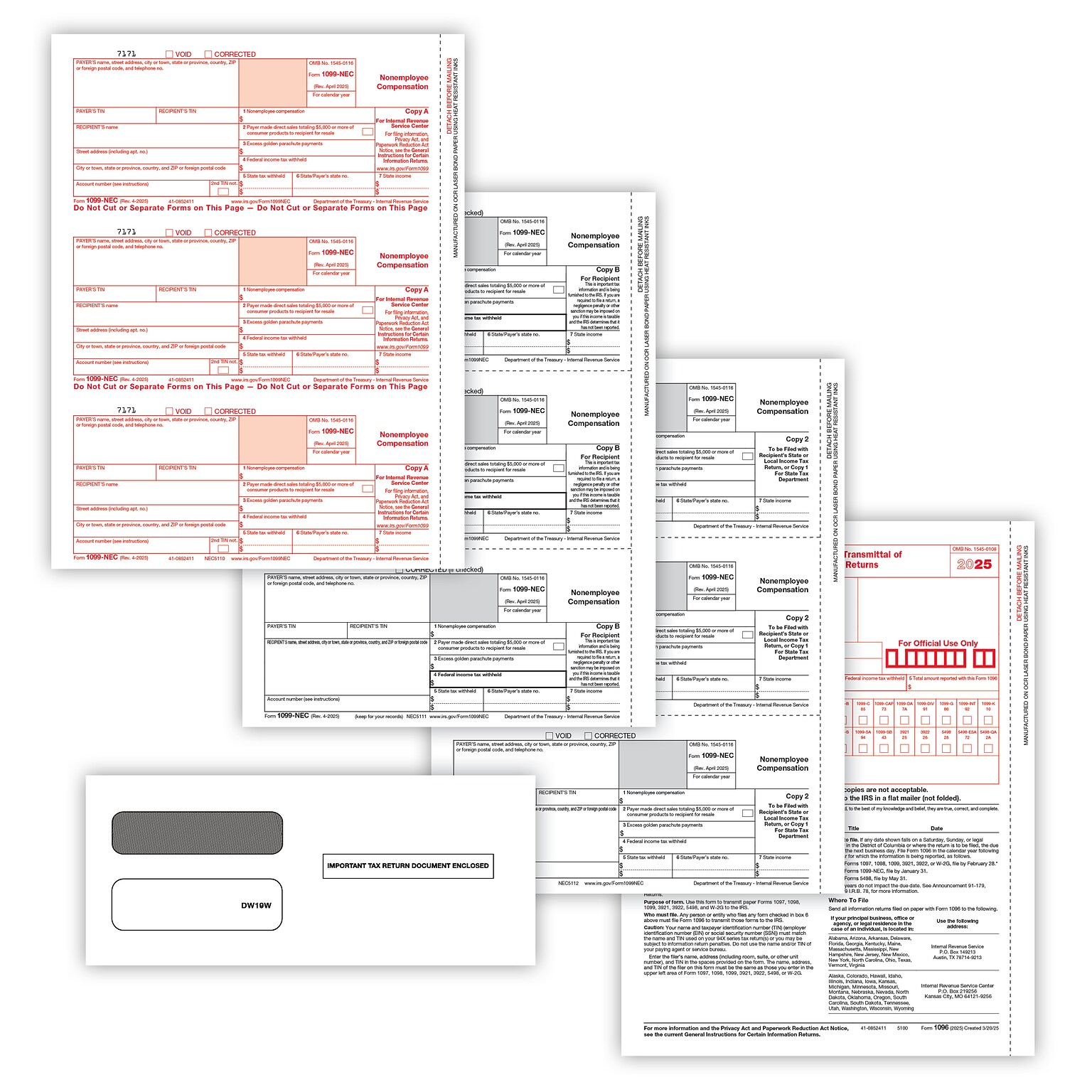ComplyRight 2025 1099-NEC Tax Form, 3-Part, 3-Up, 100/Pack (NEC95913E)