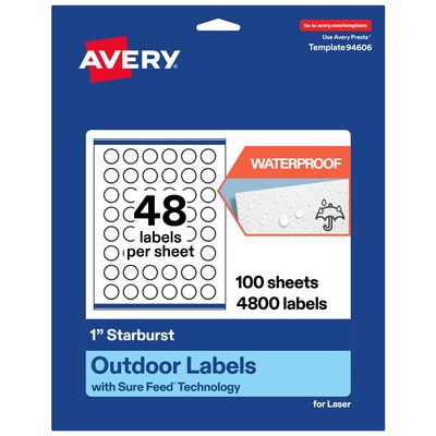 Avery Waterproof Starburst Laser Multipurpose Labels, 1, White, 4800/Box (19479399495)