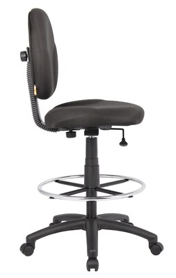 Boss Office Products Armless Fabric Drafting Stool with Swivel Base and Lumbar Support, Black (B1690-BK)