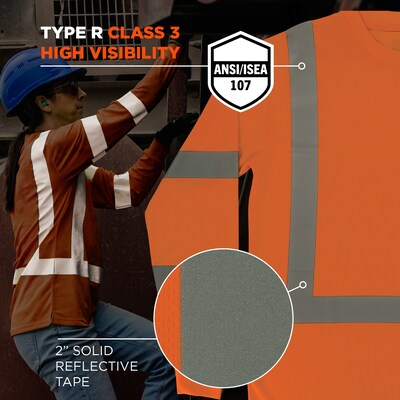 GloWear 8368 High Visibility Long Sleeve T-Shirt, ANSI Type R Class 3, Orange, Medium (22063)