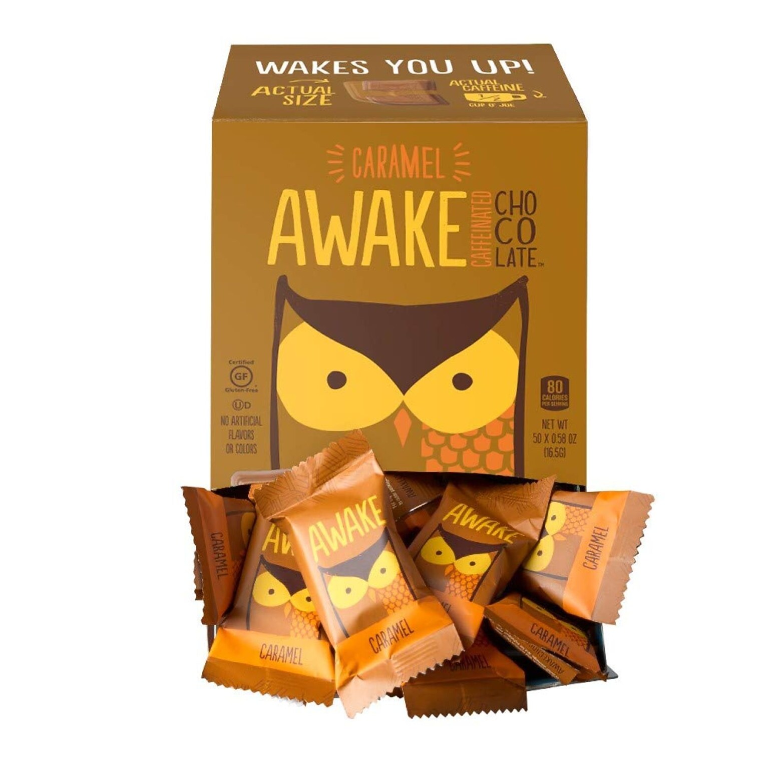 Awake Caffeinated Caramel Milk Chocolate Bites, 0.58 oz., 50 Pieces/Box (00453U)