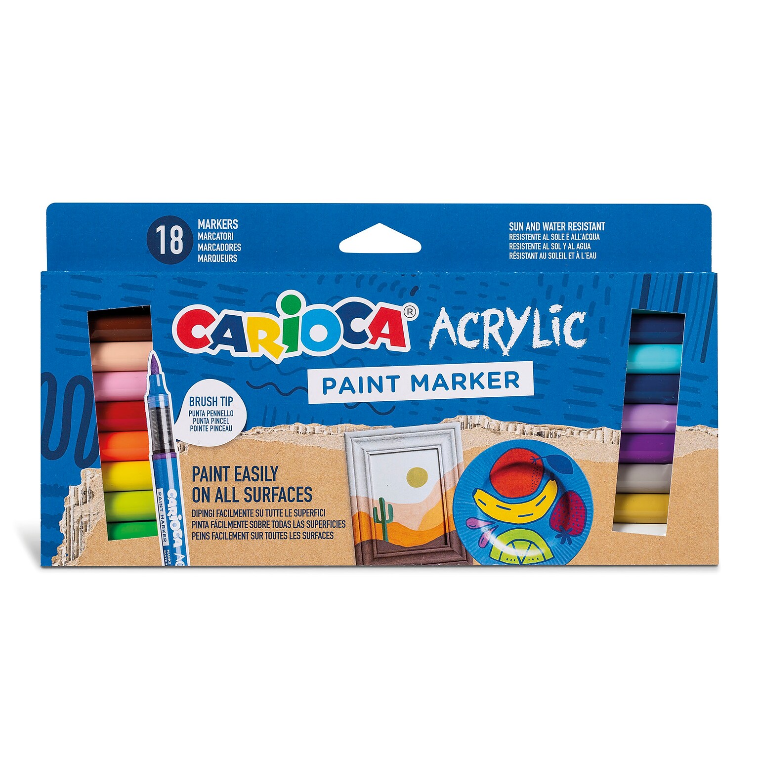 CARIOCA Water Based Acrylic Paint Markers, Brush Tip, Assorted Colors, 18/Set (CRA45282)