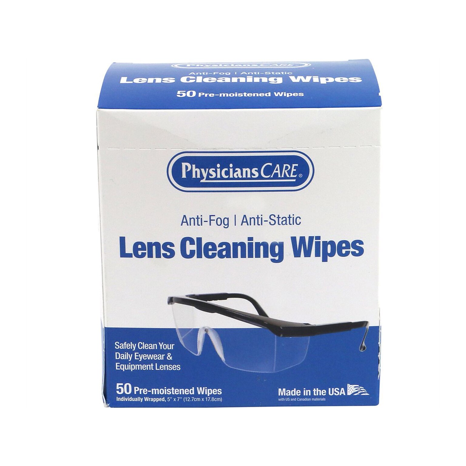 PhysiciansCare Lens Cleaning Wipe, 5 x 7, 50/Box (91294)