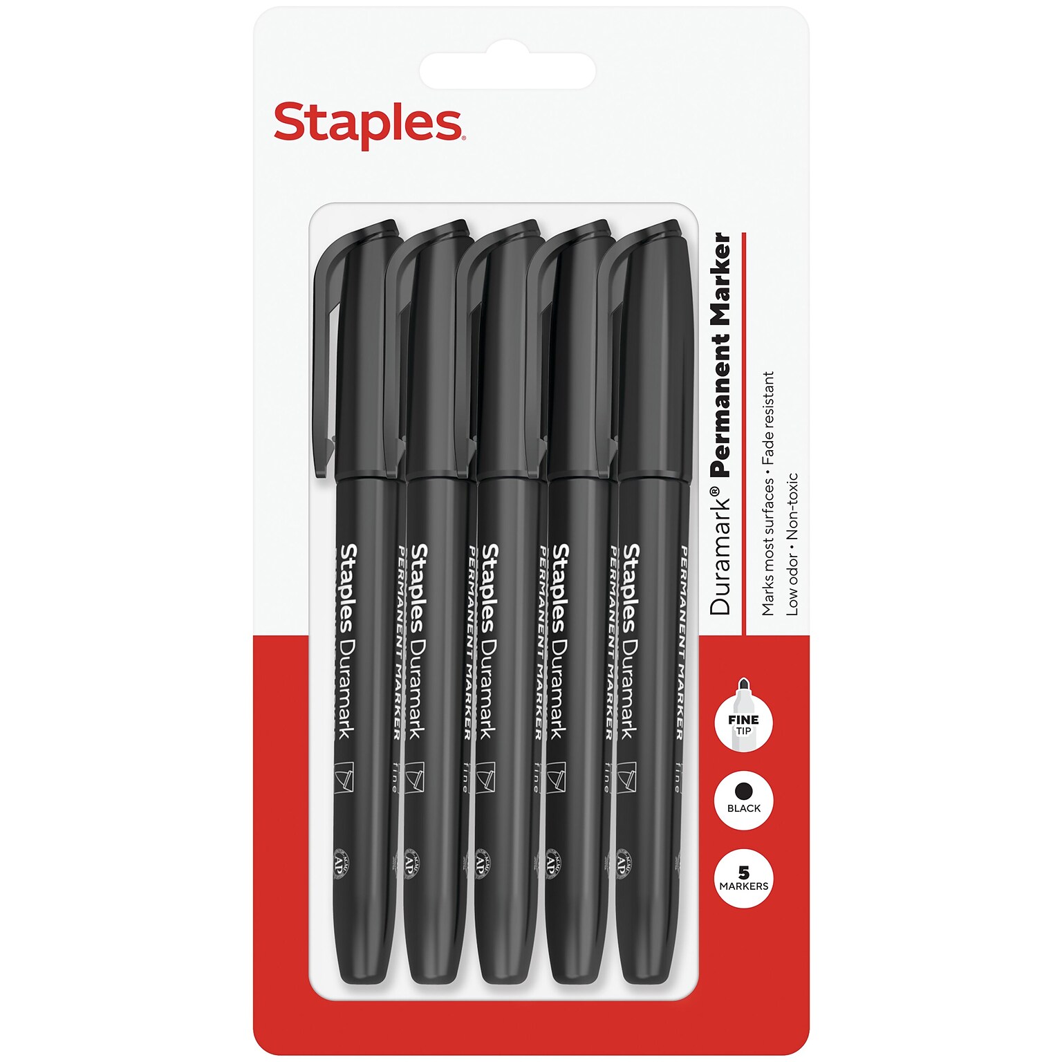 Staples Duramark Permanent Marker, Fine Tip, Black, 5/Pack (ST62954)