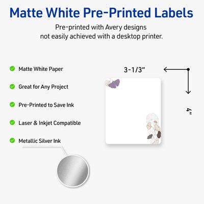 Avery Laser/Inkjet Rectangle Multipurpose Labels, 4 x 3-1/3, White, 40/Pack (S00F46)
