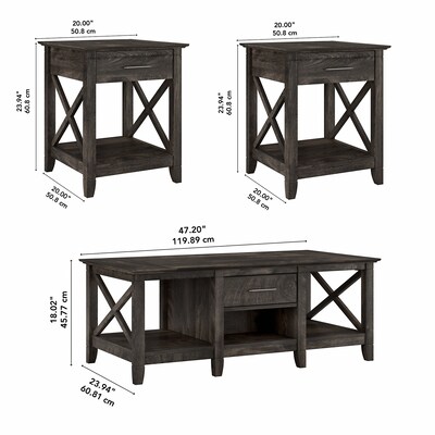 Bush Furniture Key West Coffee Table with 2 End Tables, Dark Gray Hickory (KWS023GH)