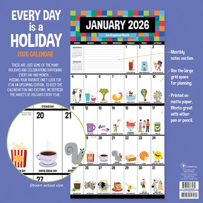 2026 TF Publishing Every Day is a Holiday 12" x 12" Monthly Wall Calendar (26-1108)