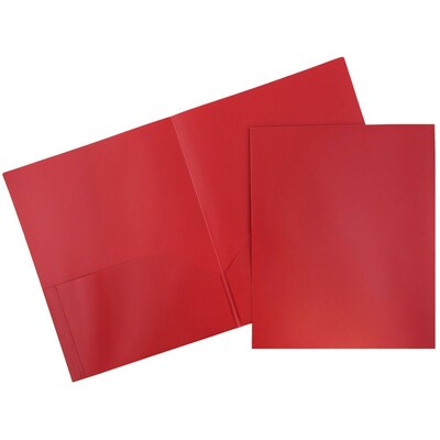 JAM Paper POP 2-Pocket Plastic Folders with Fasteners, Red, 6/Pack (382ECredd)