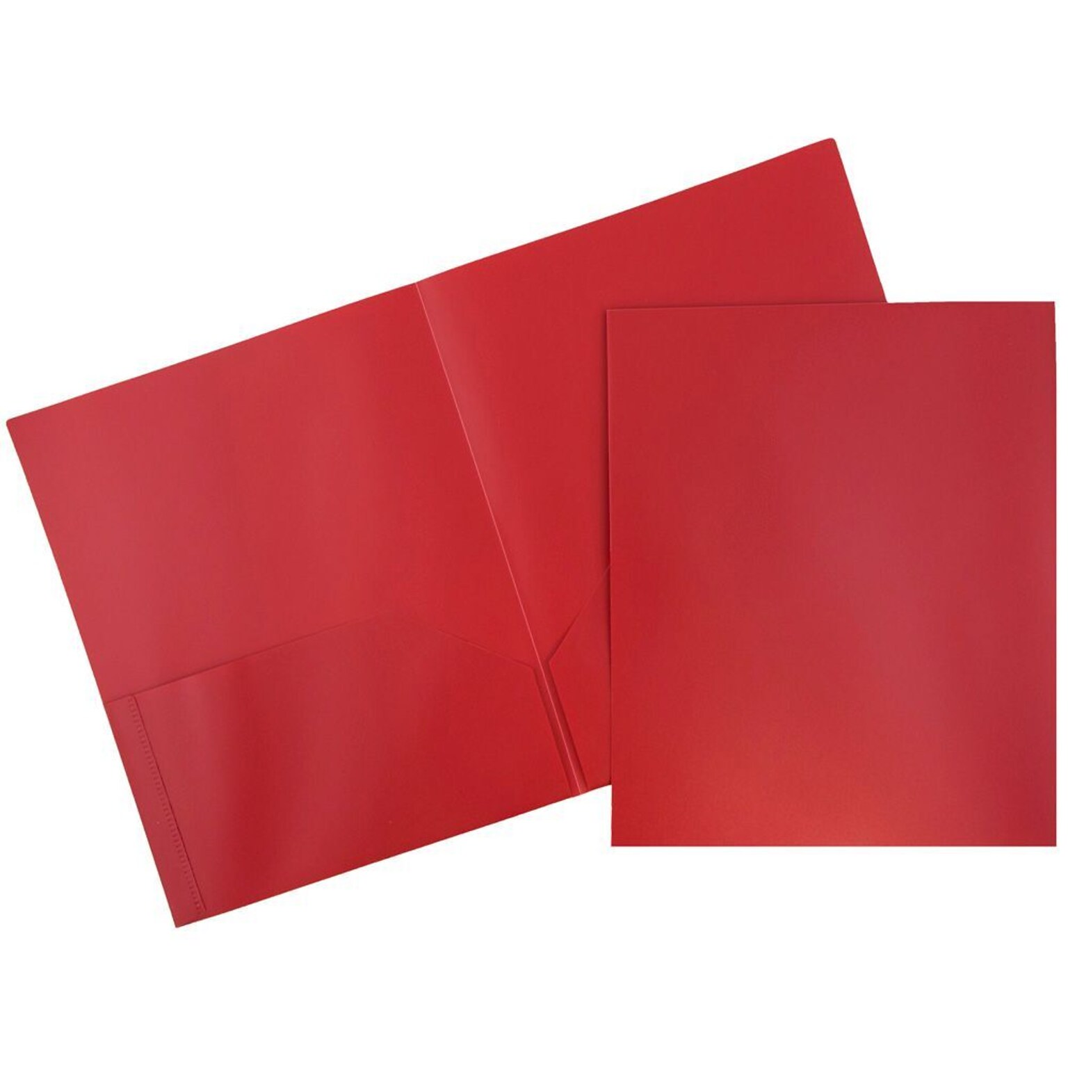JAM Paper POP 2-Pocket Plastic Folders with Fasteners, Red, 6/Pack (382ECredd)
