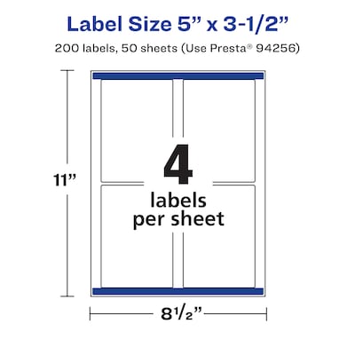 Avery Laser/Inkjet Waterproof Multipurpose Rectangle Labels, 5" x 3.5", White, 200 Labels/Box (94256)