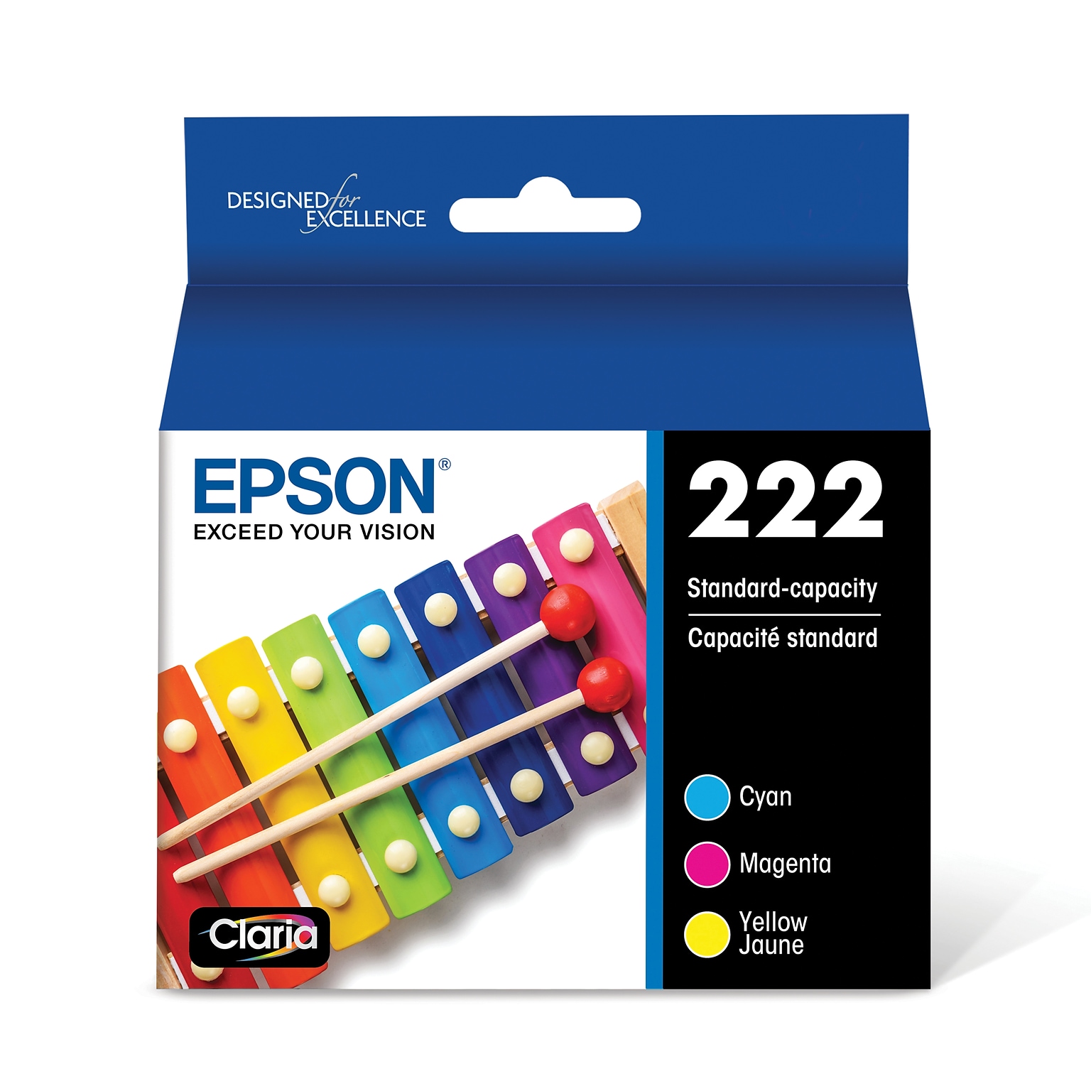 Epson 222 Cyan/Magenta/Yellow Standard Yield Ink Cartridges, 3/Pack (T222520-S)