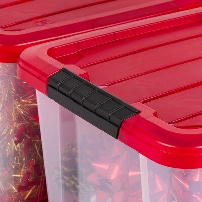 Iris 20.5 Quart Storage Container with Lid, Plastic, Red, 4/Pack (500263)