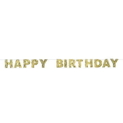 Party City Happy Birthday Fringe Letter Banner, Metallic Gold (AM122767-NS)