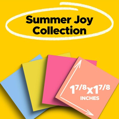 Post-it Super Sticky Notes, 1-7/8 x 1-7/8 in., 8 Pads, 90 Sheets/Pad, 2x the Sticking Power, Summer Joy Collection