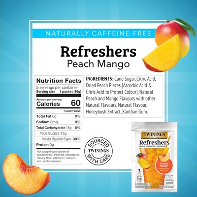 Twinings Peach Mango Refresher Powder Drink Mix, 5 Packets/Box, 6/Boxes (TNA56047)