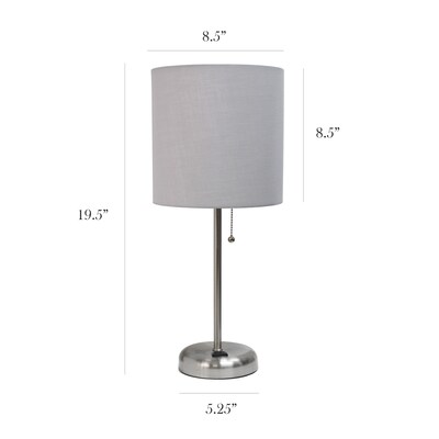 Simple Designs 19.50" LED Table Lamp with Charging Outlet, Grey (LT2024-GRY)