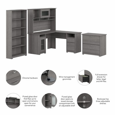 Bush Furniture Cabot 60W L Shaped Computer Desk with Hutch, File Cabinet and Bookcase, Modern Gray (CAB010MG)