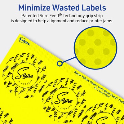 Avery Laser/Inkjet Round Multipurpose Labels, 2.5" Dia., Neon Yellow, 720/Box (94502)