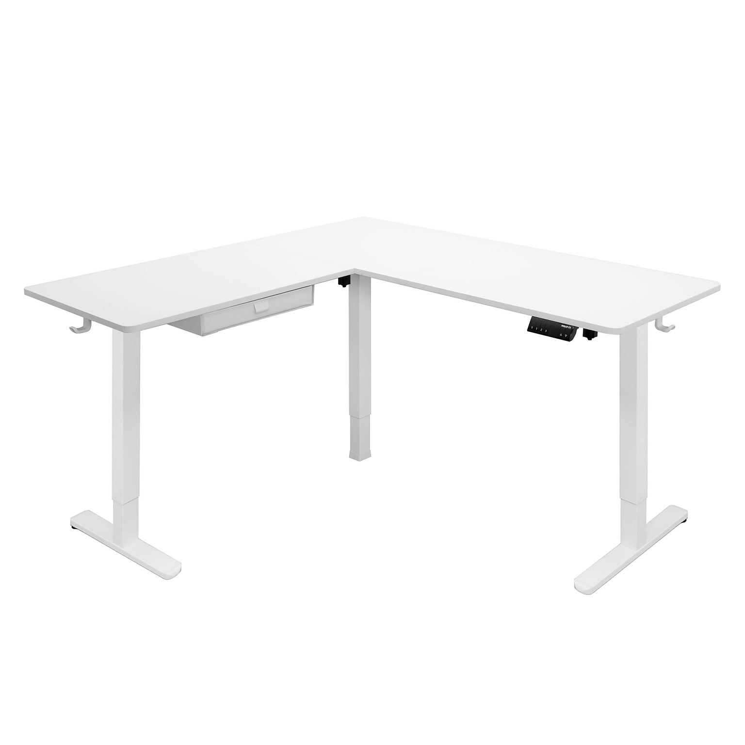 Mount-It! 63W Electric L-Shaped Corner Adjustable Standing Desk, White/White (MI-15011)