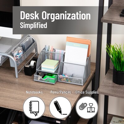 Mind Reader 7-Compartment Metal Desk Organizer File and Accessory Storage, Silver (JOEORG-SIL)