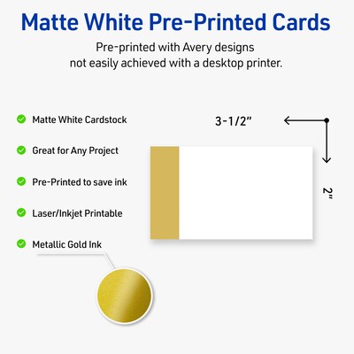 Avery Dipped Gold Edge Matte Blank Card, White, 80/Pack (S00-D1S)