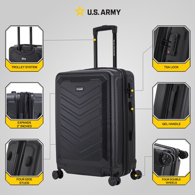 US Army FOX PRO 24 Hardside Suitcase, 4-Wheeled Spinner, TSA Checkpoint Friendly, Black (USLFPRO00M