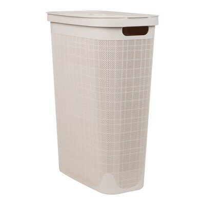 Mind Reader 10.57-Gallon Hamper with Lid, Plastic, Ivory (40FABHAMP-IVO)