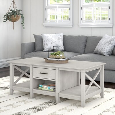 Bush Furniture Key West 47.2 x 23.94 Coffee Table, Linen White Oak (KWT148LW-03)