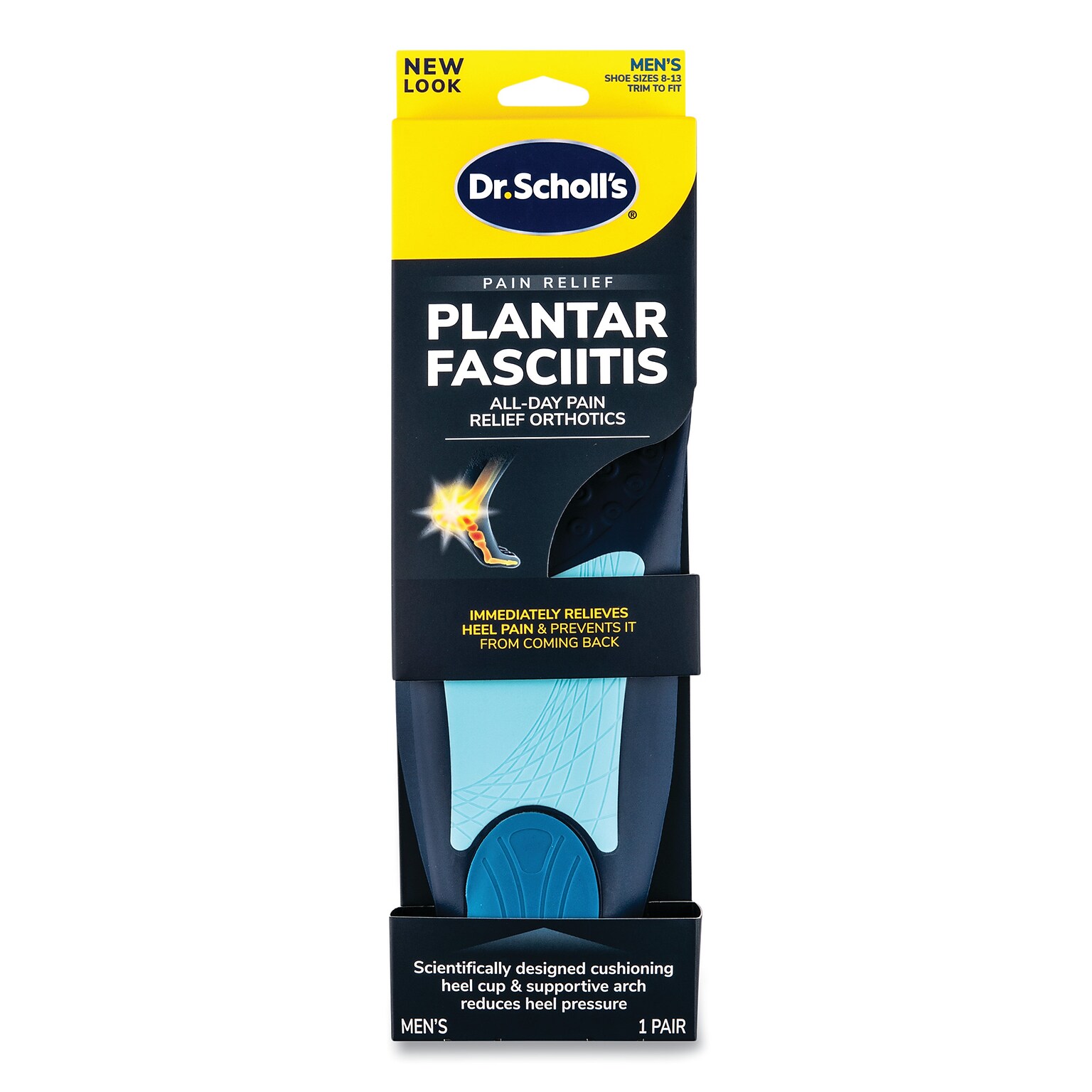 Dr. Scholls Plantar Fasciitis All-Day Pain Relief Orthotics for Men, Men Size 8 to 13, Blue