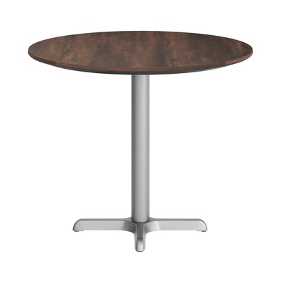 Flash Furniture Acadia 31.25" Round Wooden Dining Table with X-Base, Dark Brown/Silver Base (STRD31WBRT2222S)