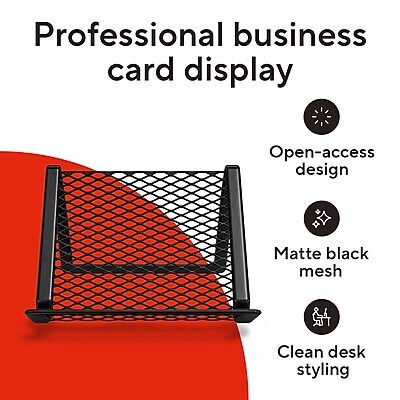 TRU RED Wire Mesh Business Card Holder, Single-Compartment, Matte Black – Desktop Organizer for Professional Card Display