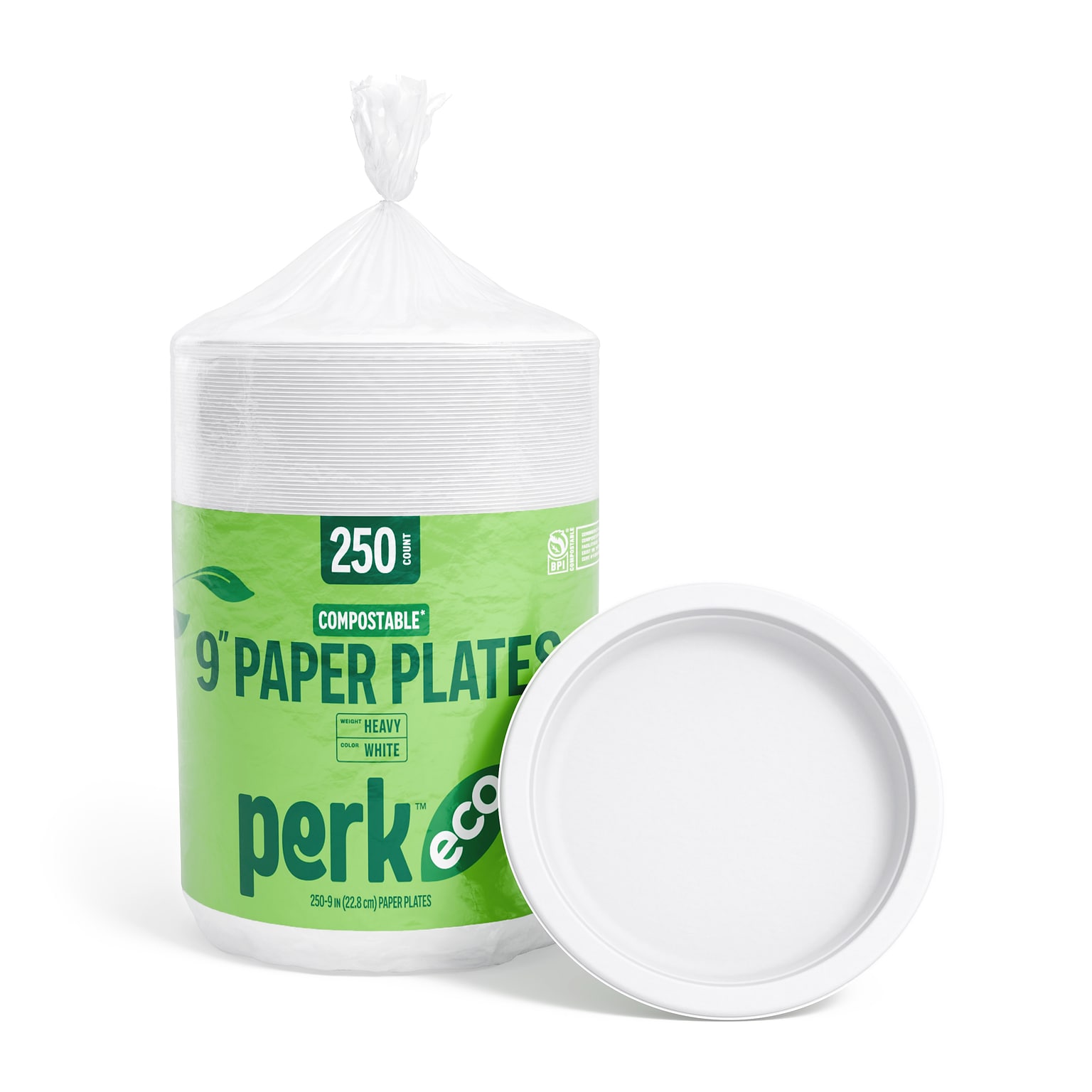 Perk™ Eco Compostable Paper Plates, 9, White, 250/Pack (PK61287)