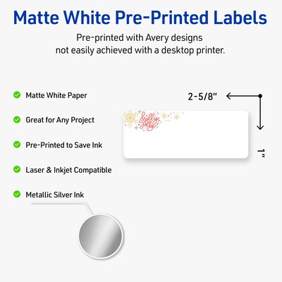 Avery Rectangle Multipurpose Labels, 1 x 2-5/8, White, 160/Pack (19479370426)