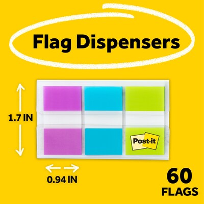 Post-it® Flags, .94" Wide, Assorted Colors, 60 Flags/Pack (680-PBG)