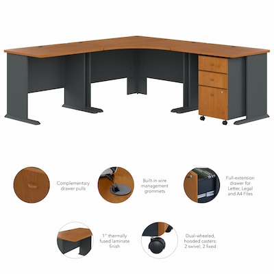 Bush Business Furniture Cubix 84"W Corner Desk with Mobile File Cabinet, Natural Cherry/Slate (SRA041NCSU)