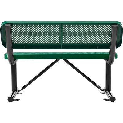 Global Industrial 4' Outdoor Steel Bench w/ Backrest, Perforated Metal, Green (695744GN)