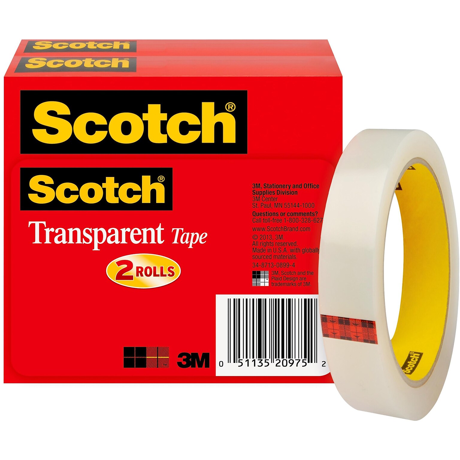Scotch Transparent Clear Tape Refill, 0.75 x 72 yds., 3 Core, Clear, 2 Rolls/Pack (600-2P34-72)