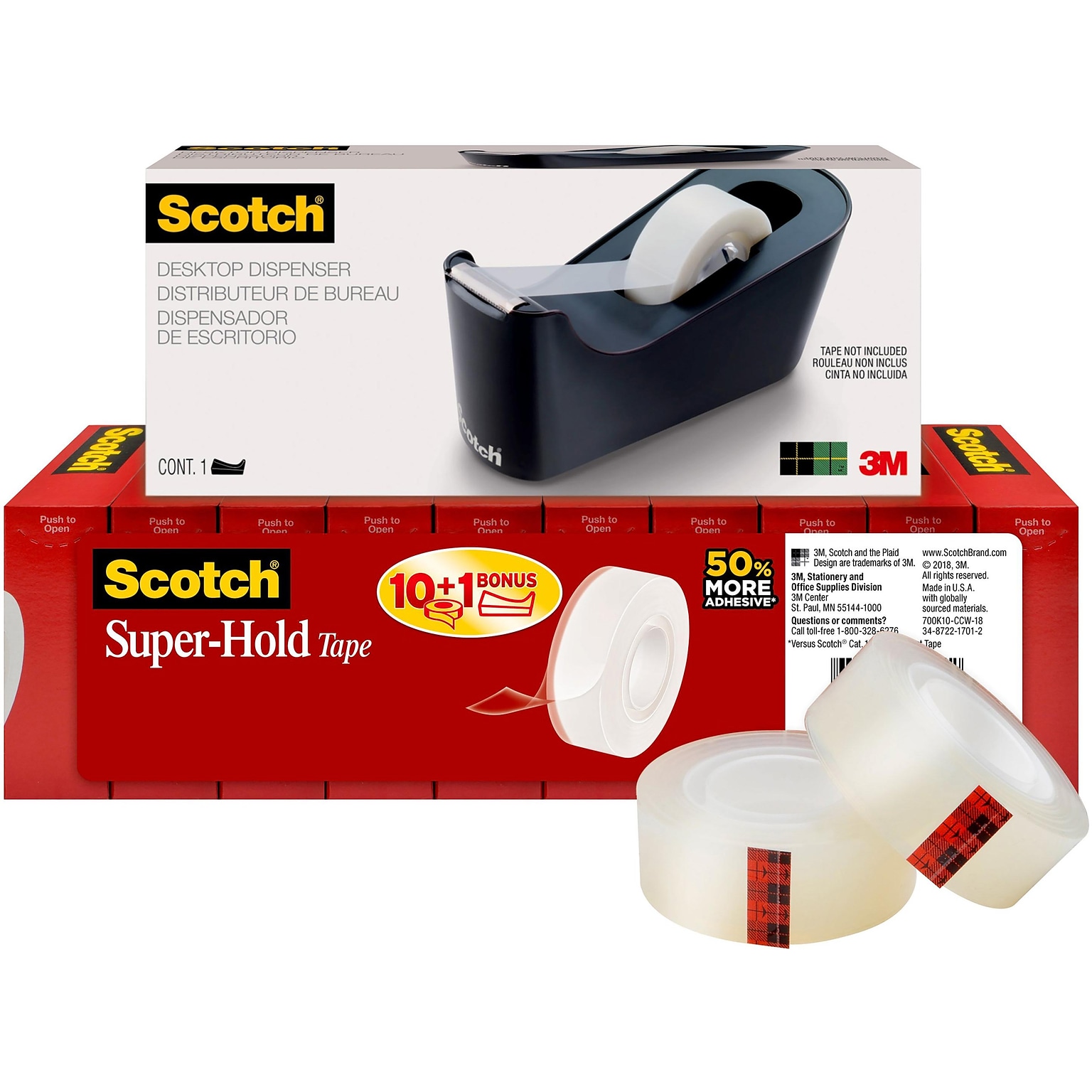Scotch® Super-Hold Tape with Dispenser, 3/4 x 27.7 yds., 10 Rolls (700K10C18BLK)