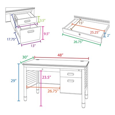 Regency Mesa Steel Single Pedestal Teacher's Office Desk w/ Center Drawer, 48" x 30", Medium Oak (66348SPCDMO)
